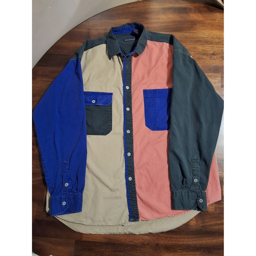 Vintage 1990's Sierra Pacific Color Block, Long Sleeve Button Up Shirt. Size L